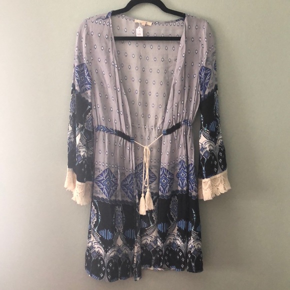 Tops - Sale! Blue and black tie cover up